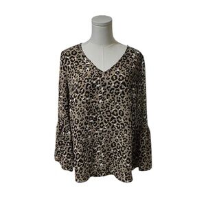 NY Collection Animal‎ Print Blouse SZ LG